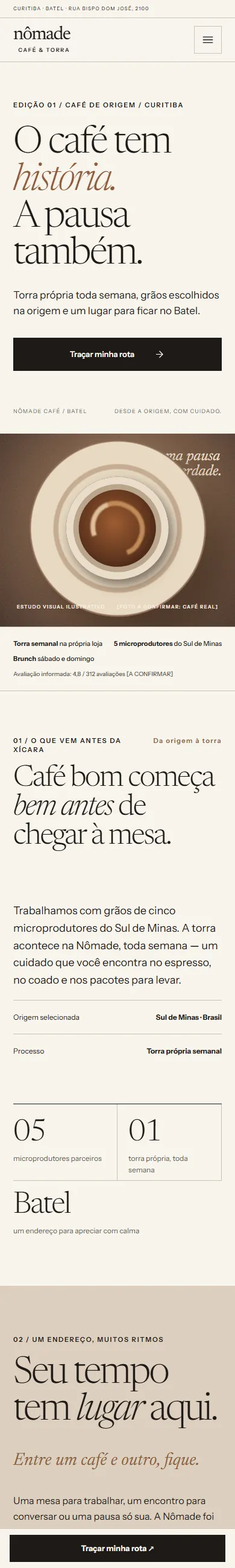 Site da cafeteria Nômade Café gerado pelo ChatGPT com o método