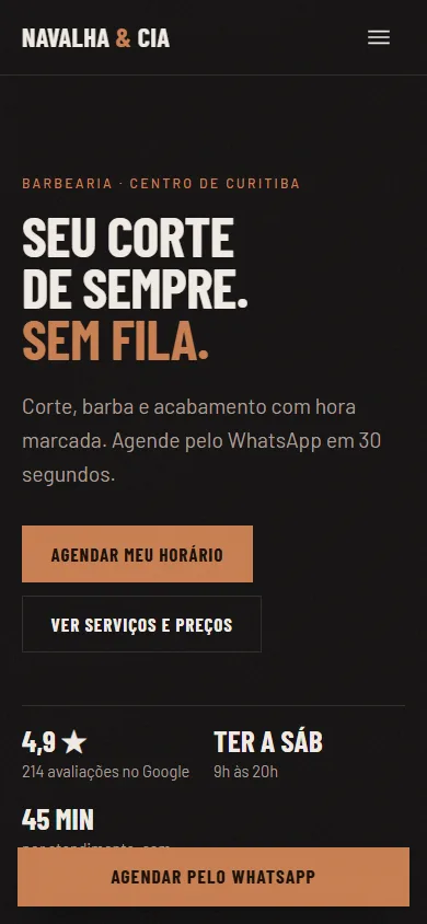 Site de barbearia com agendamento pelo WhatsApp